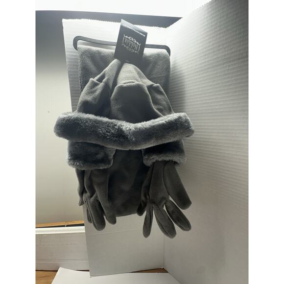 Nollia Winter Set Scarf Hat & Gloves Gray Fleece 3 Piece Cold Weather Gift New - Picture 1 of 3